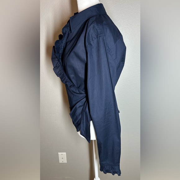 Lauren Ralph Lauren Navy Cotton Ruffle Wrap Blouse Size L Old Money - Picture 4 of 9